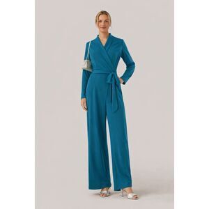 Halara SculptKnit Wrap V-neck Long Sleeve Belted Jumpsuit Deep Teal Size XS NWT